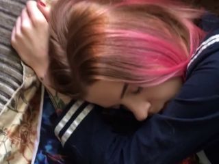 PinkHaired Schoolgirl Amazing Blowjob Takes The Sperm On The Face 720p-0