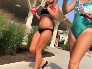 Two stunning milf friends in water park Voyeur!-8