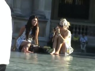 Upskirt of a girl by the fountain-7