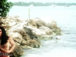 Muscly Tracy Daniels in bikini on beach-9