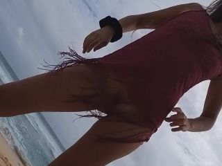 My Wife SexyDreamsNo Panties n Just BUTT PLUG on Ocean Beach-1