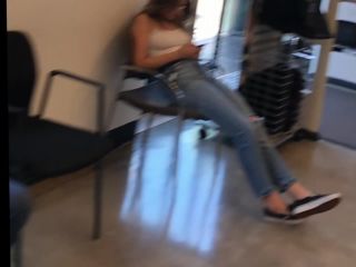 Beautiful tall girl looks bored in the waiting room-6