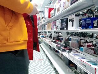 Exhibitionist wifeExhibitionist Wife red jacket  transparent dress in public store-5