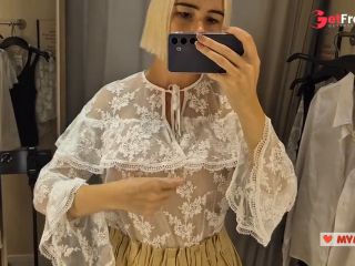 [GetFreeDays.com] Trying on transparent clothes in the fitting room. Naked blonde flashed her boobs in a public place Sex Video June 2023-0