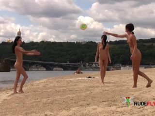 Nudist girl flashing at  beach-0