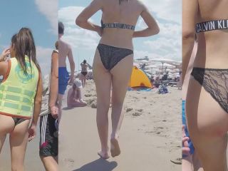 Sexy girl in wet lace panties on beach Voyeur-1