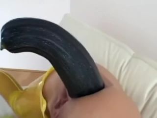 Widest net cunt rubber slut Angelina fucks giant zucchini-7