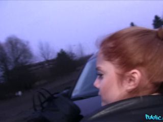 Shaved Ginger Fucked Over A Car And Takes Cum On Her Bald Pussy-6