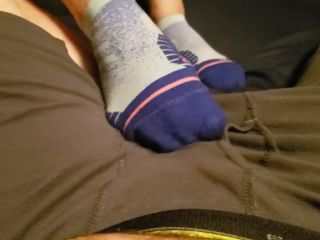 xxx video 34 femdom sissy cuckold POV fucking and cumshot on blue running socks, big dick on toys-0